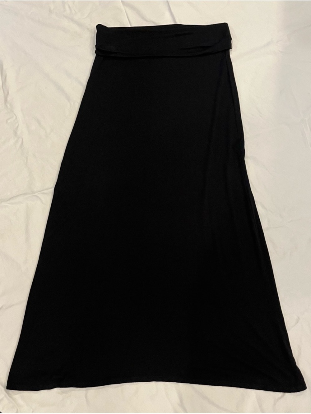 Y2K Long Black Stretchy Maxi Skirt w Fold Down Waist Slight A Line Medium EUC